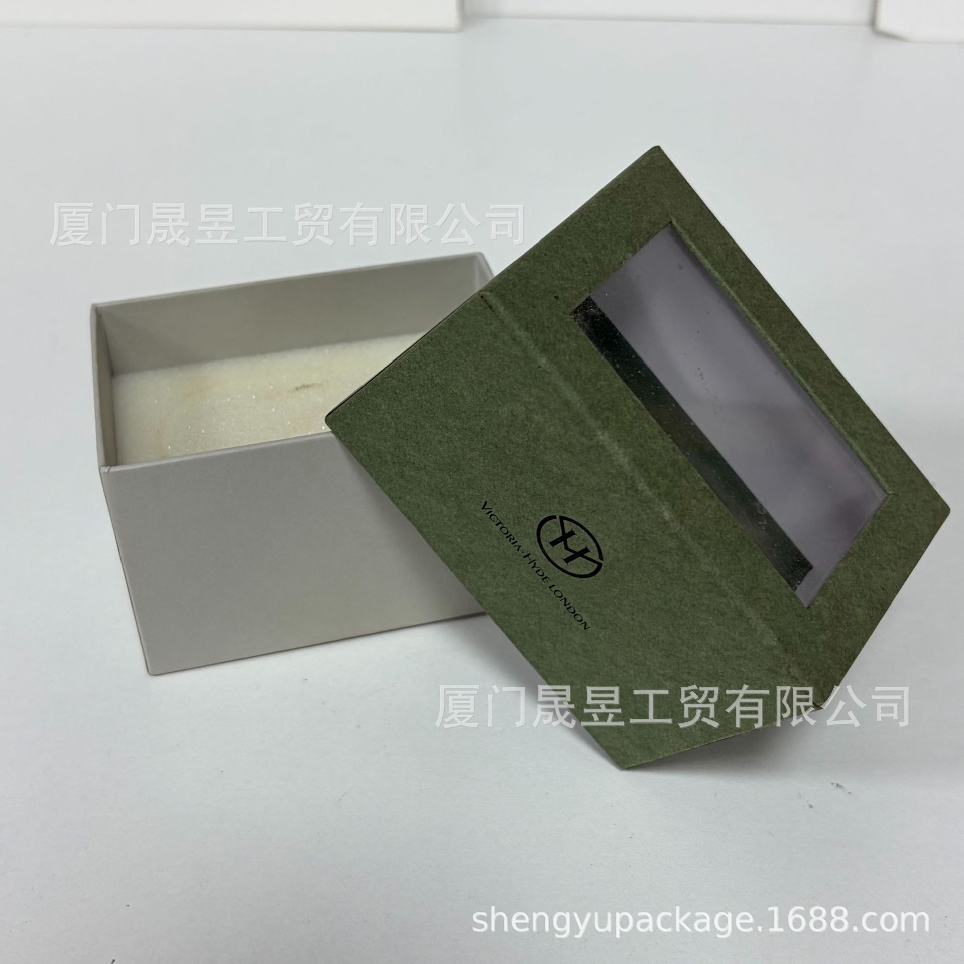 透明可视窗特种纸烫金logo定制商务风精品盒展示盒手表香水袖扣