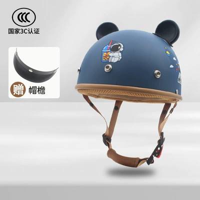 Motosiklet kaskı (dəbilqə) cartoon panda net red half helmet - blue-spaceman