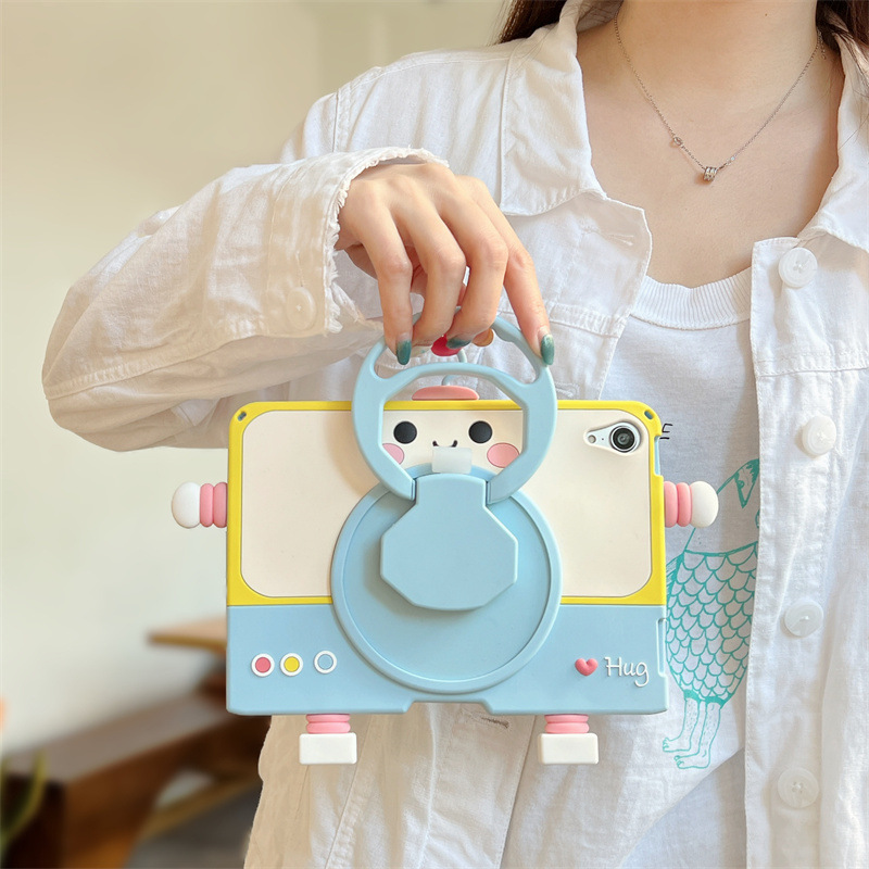 Suitable for Apple ipad protective shell silicone three-dimensional mini rotating bracelet bracket 10.2-inch love robot soft