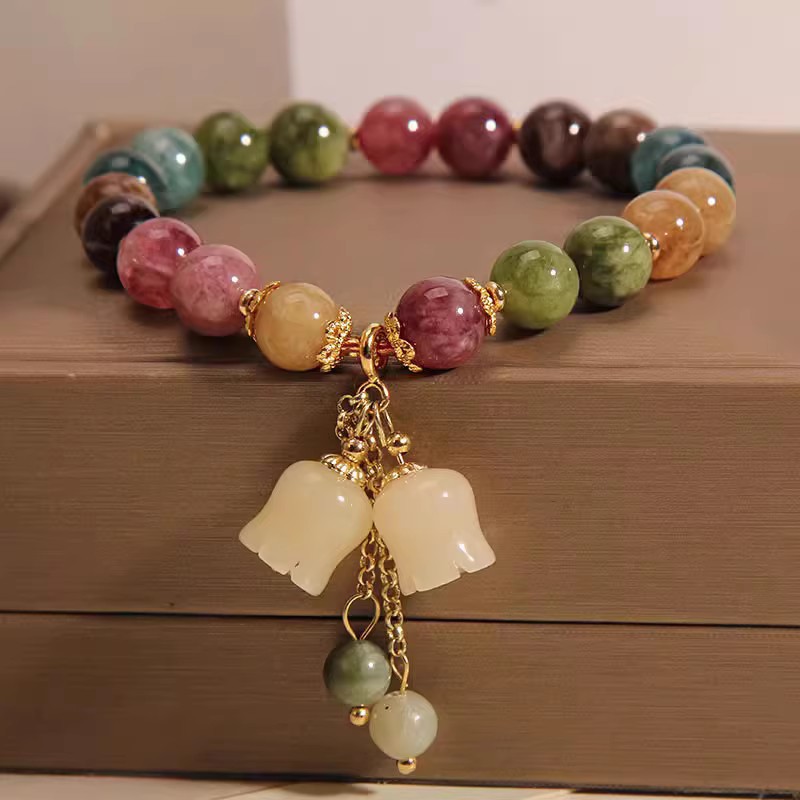 Nicho de jade natural color pulsera de turmalín mujer ligera lujo retro colgante de conejo delicada pulsera red