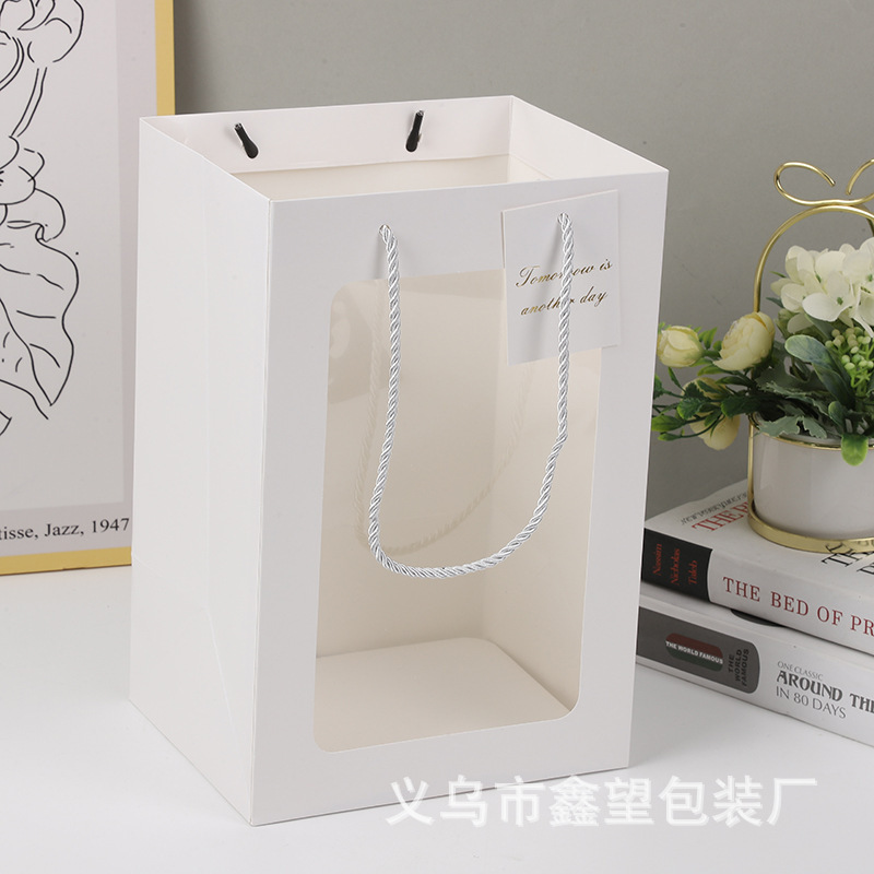 Gift Bags, Transparent Windowed Tote Bags, Valentine's Day Gift Bags, Window Paper Bags, Bouquet Flower Packaging Bags
