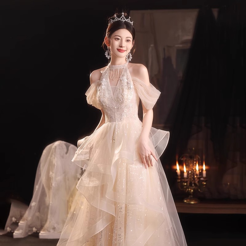 Elegant Evening Gown For Women, Champagne Sequin Cocktail Party Dress For Hosting, Birthday, Banquet, Prom & Formal Events_ecoleips.com