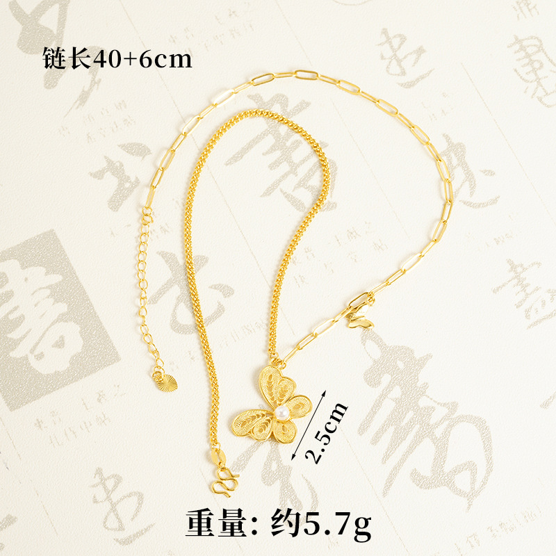 Collar de perlas de amor de flores de mariposa de oro de arena vietnamita durante mucho tiempo