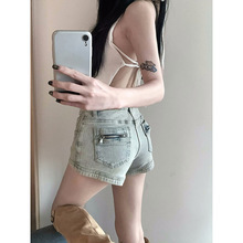 黄泥色紧身牛仔超短裤女夏季辣妹热裤小个子高腰直筒a字包臀裤子