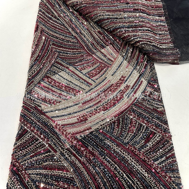 Fabrica de malla de encaje de bordado de cuatro perlas de alta calidad de moda de lujo vestido de cena de dama de moda tela
