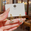 Fashionable silver needle, small design universal earrings from pearl, silver 925 sample, trend of season, flowered, fitted