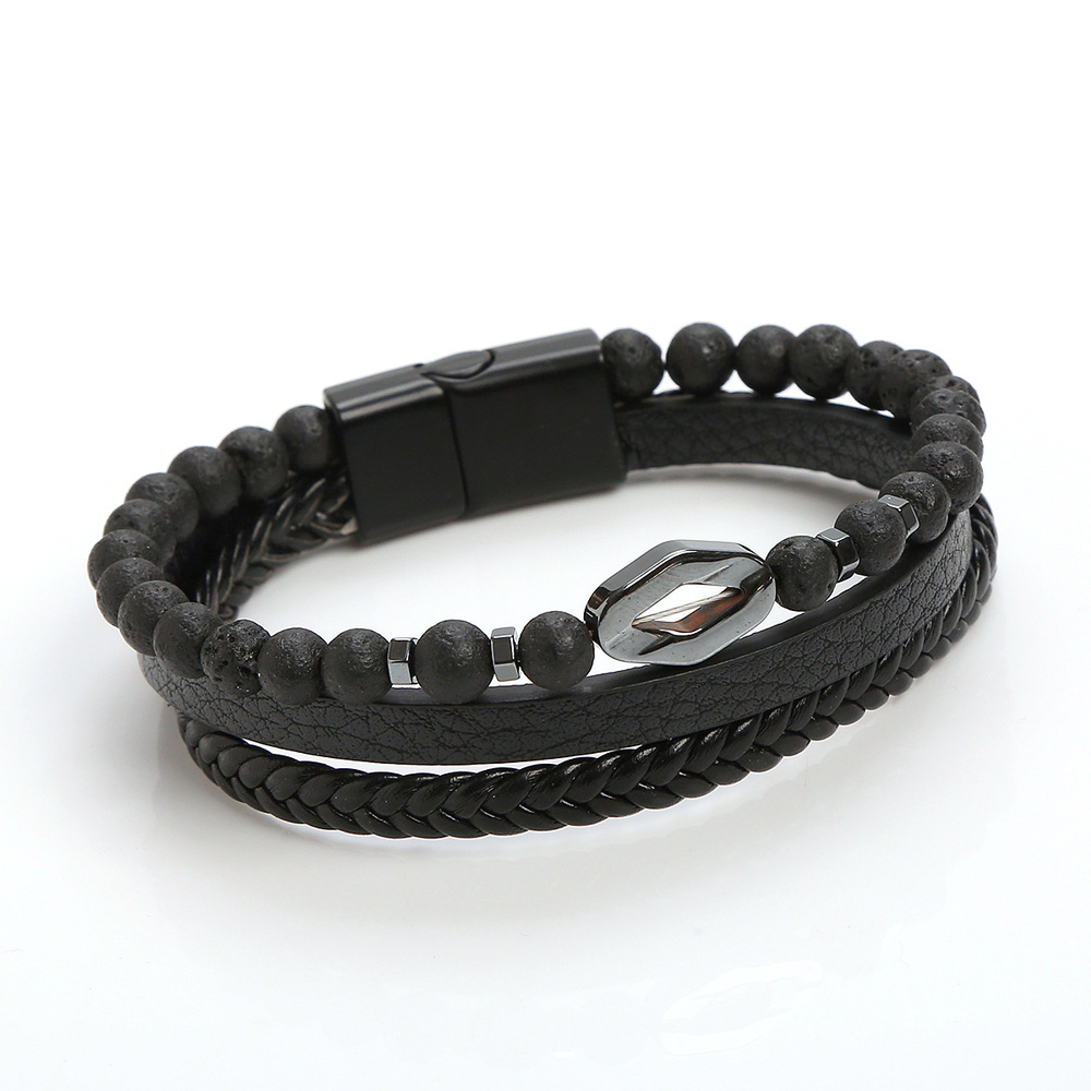 Herrenarmband Aus Leder Und Tigerauge Mit Magnetverschluss_voghion.com