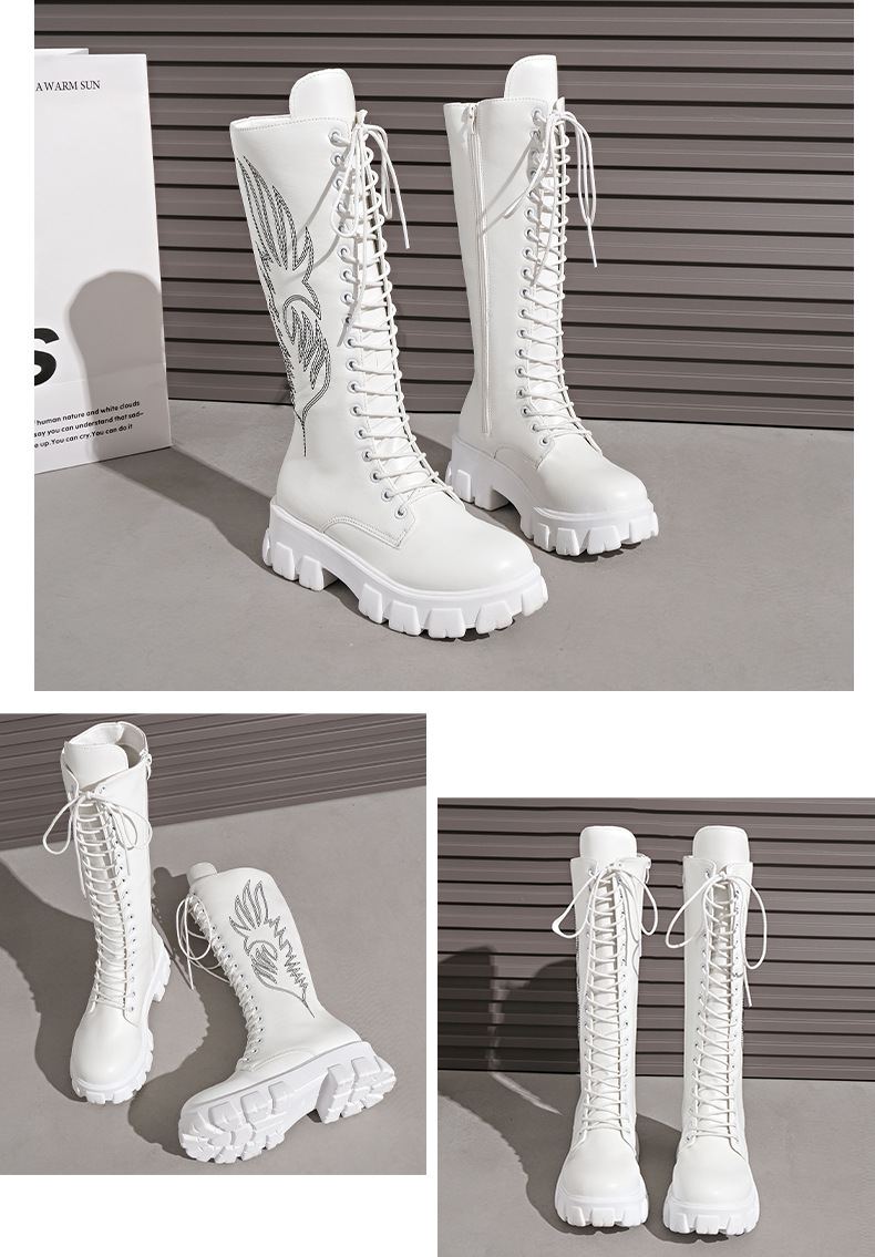 Women's Retro Knee High Cowboy Boots Plus Size Embroidered Shoes_voghion.com