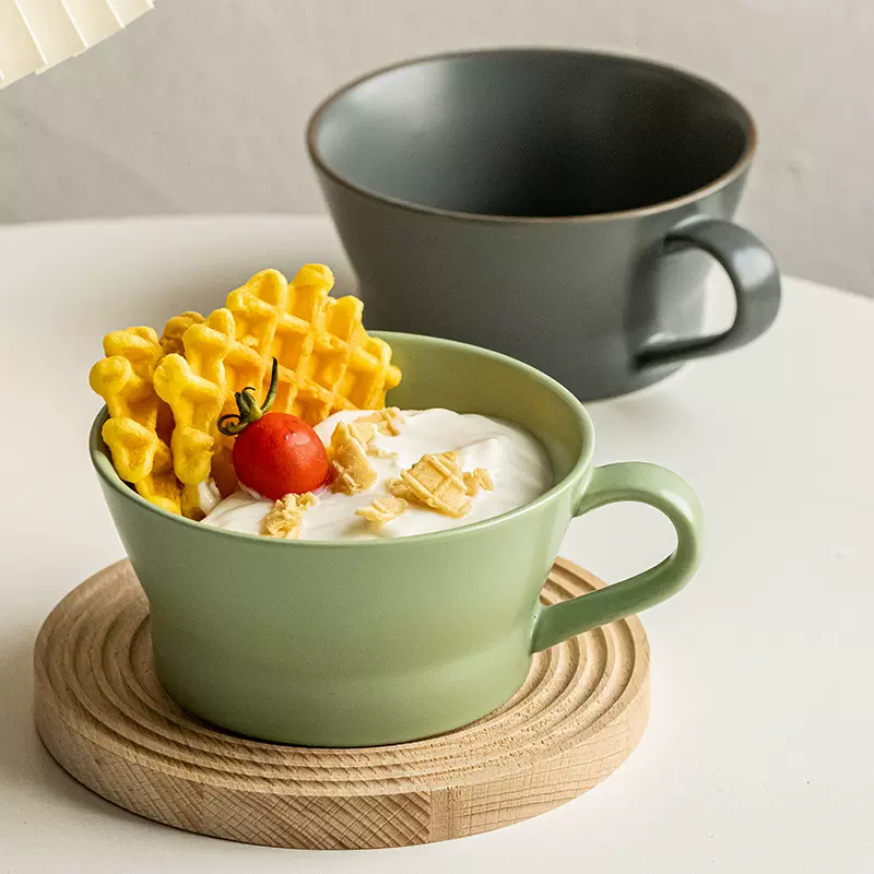 陶瓷燕麦早餐杯咖啡杯家用喝水杯儿童果汁杯高颜值款杯子可DIY杯