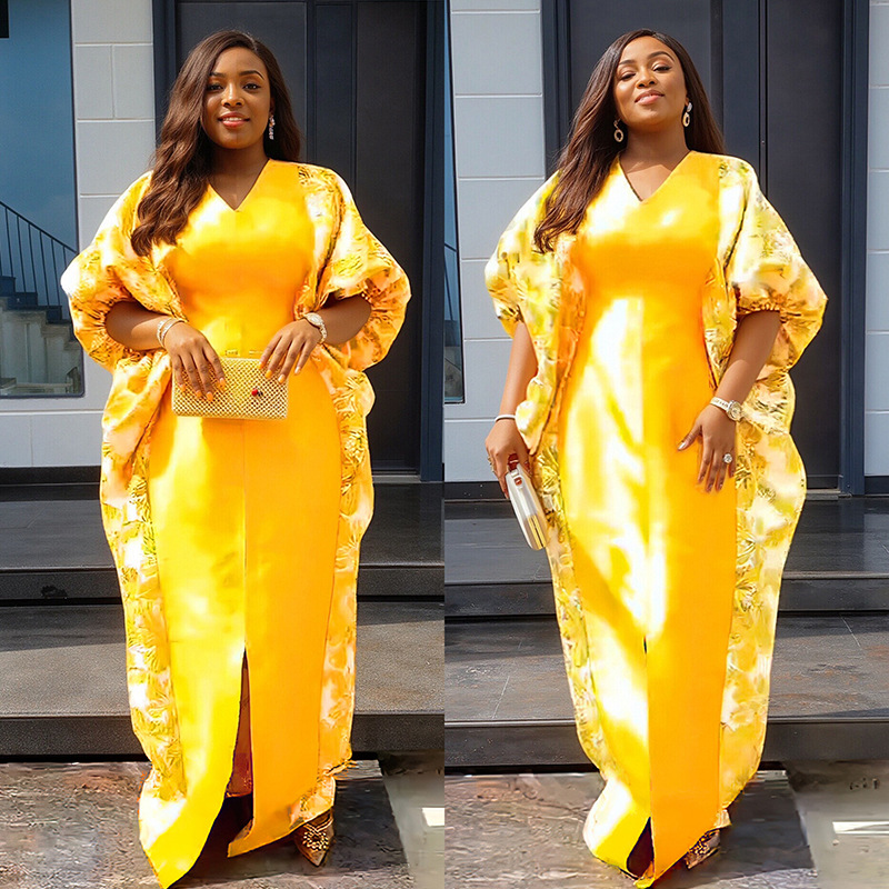 Cross-border Plus Size Women's Clothing Middle Eastern Ethnic Style Robe African Color-Block Printed_ecoleips.com
