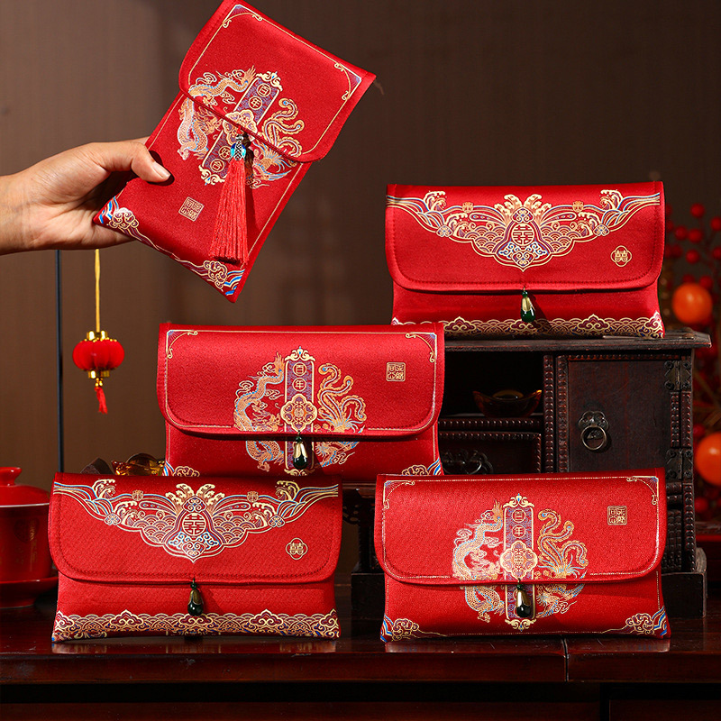 Tela de satén de la boda sobre rojo estilo chino Xi carácter grande creativo brocado modificado sobre rojo