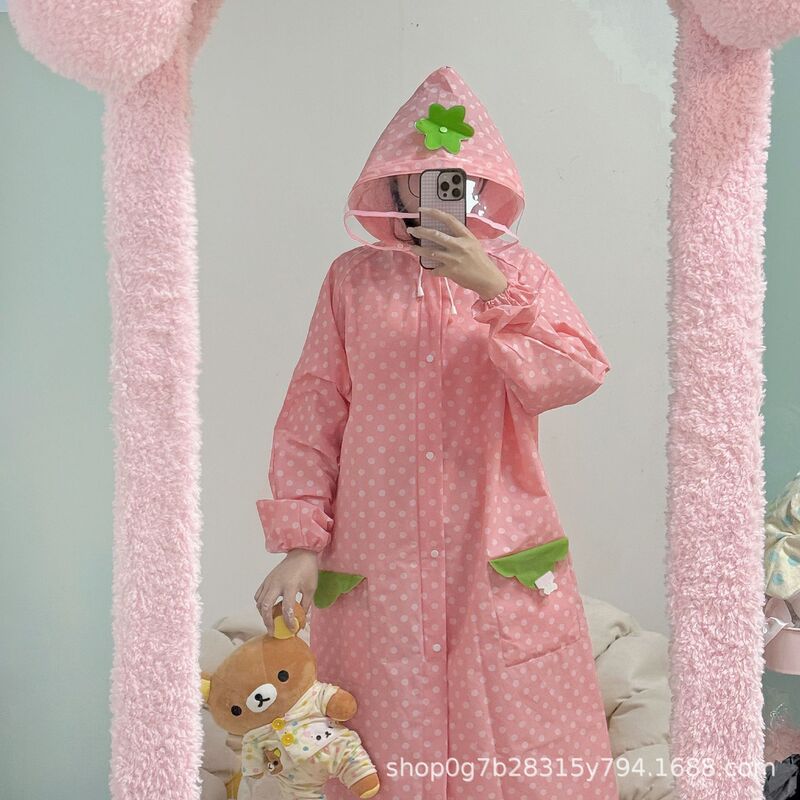 High-Quality Vintage Strawberry Polka Dot Raincoat, Long Full-Body Adult Raincoat, Electric Scooter Raincoat, Eva Thickened High-Quality Vintage Strawberry Polka Dot Raincoat, Long Full-Body Adult Raincoat, Electric Scooter Raincoat, Eva Thickened
