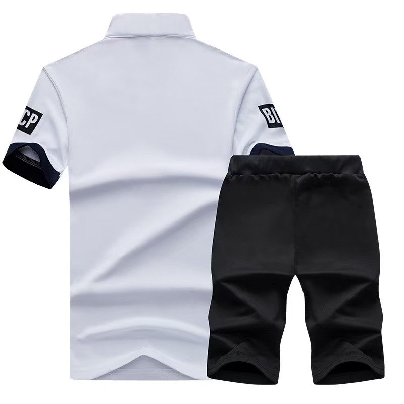 Trajes deportivos de ocio de verano europeos transfronterizos para hombres, trajes de mangas cortas para hombres, trajes de ejercicio para hombres, pantalones cortos para hombres, dos piezas