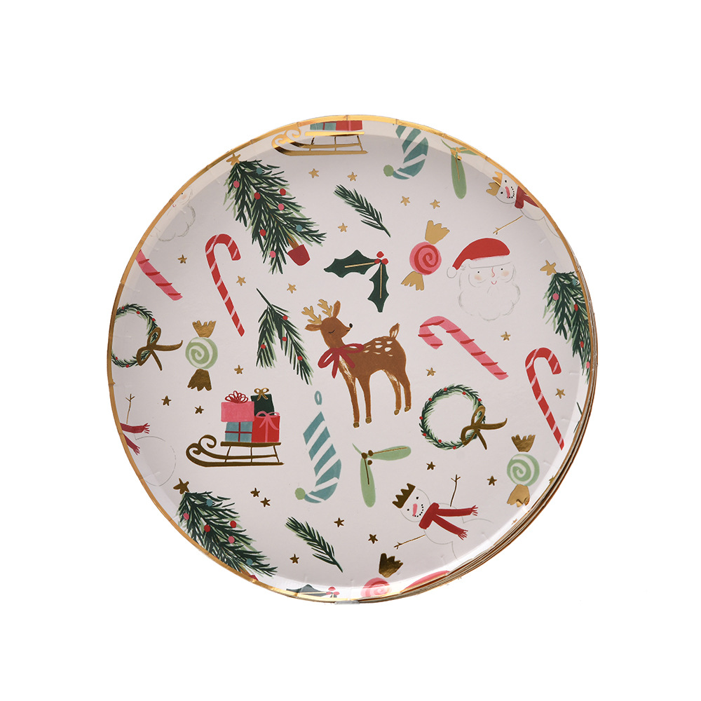 Transfronterizo nuevo plato de papel desechable taza de papel dorado decoración suministros traje de Navidad tema Fiesta vajilla
