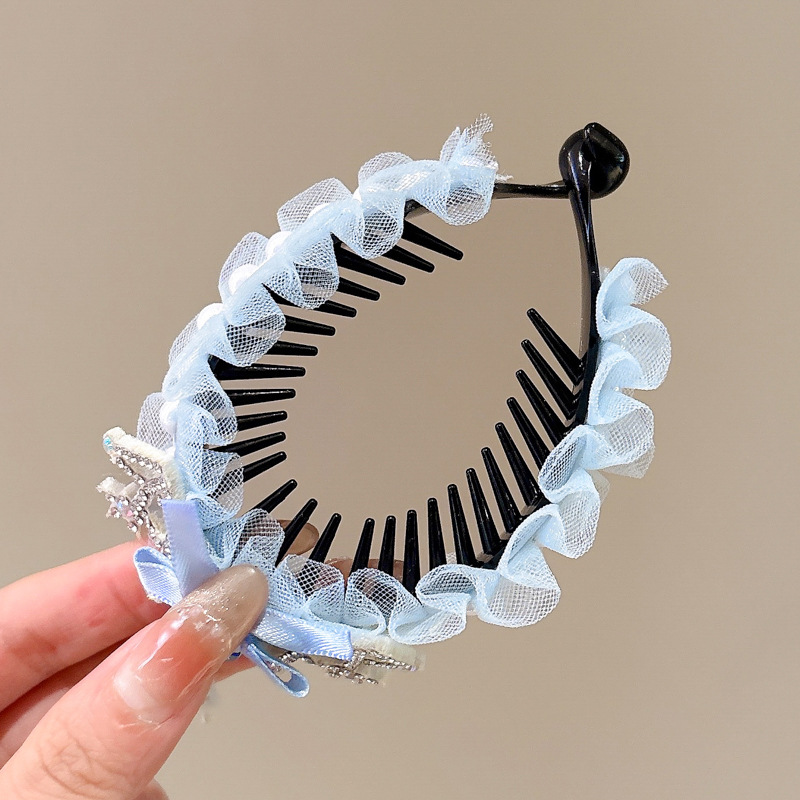 Niños princesa Aisha corona de gasa de nieve azul pinza de cola de caballo hebilla de pelo temperamento cabeza de bola de diamantes de imitación botón de pelo exquisito