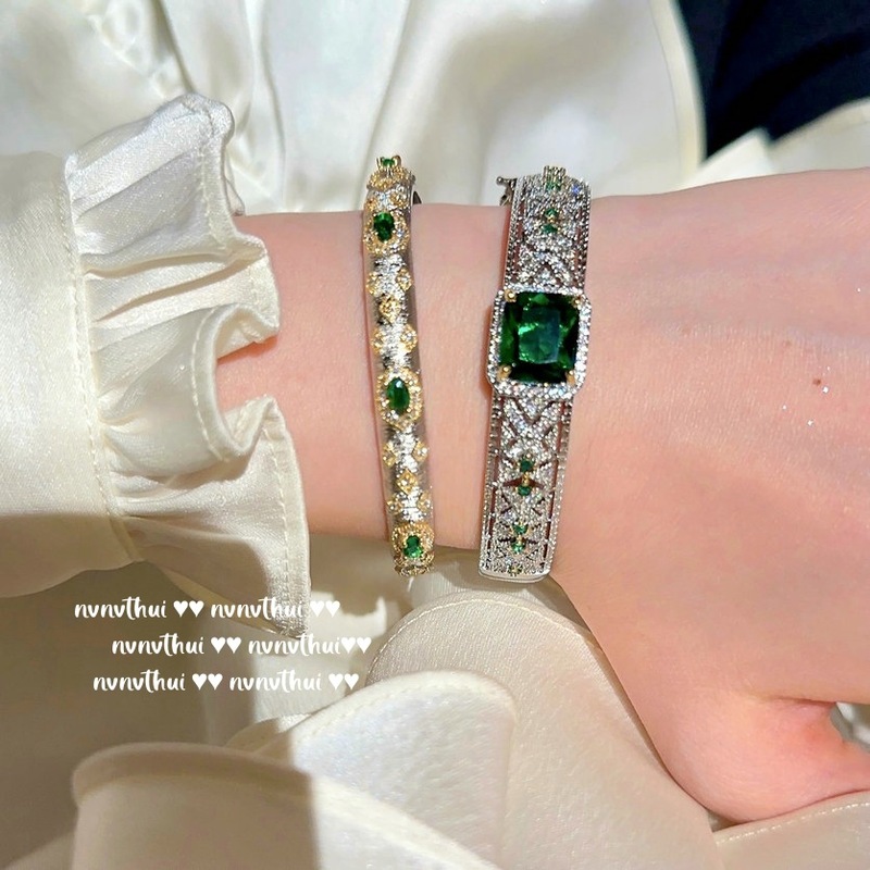 Woven carved gold peacock green fireworks zircon bracelet antique plated 18K gold honeycomb Emerald zircon bracelet