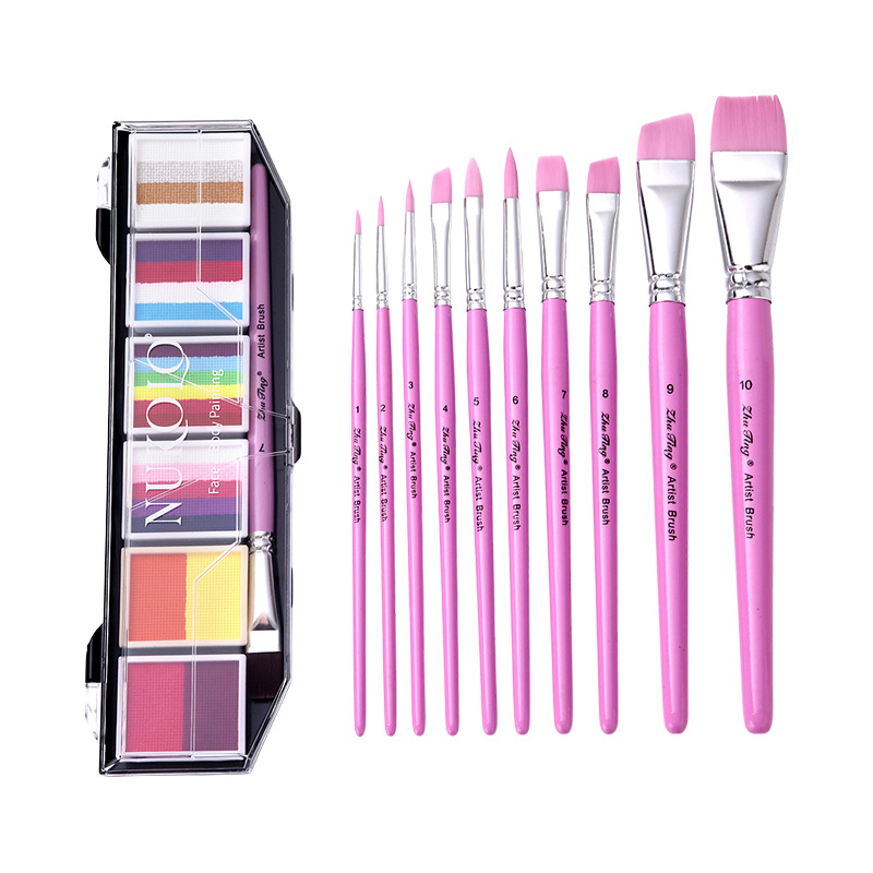 Ventas transfronterizas calientes 6 grupos de paleta de color de barra arcoíris conjunto acuoso cuerpo humano pintado pigmento de pintura facial pasta de color pigmento de acuarela