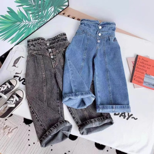 Girls Wide-Leg Pants 2025 New Spring & Fall Baby Style Straight Pants Kidsren's High-Waist Denim Casual Pants