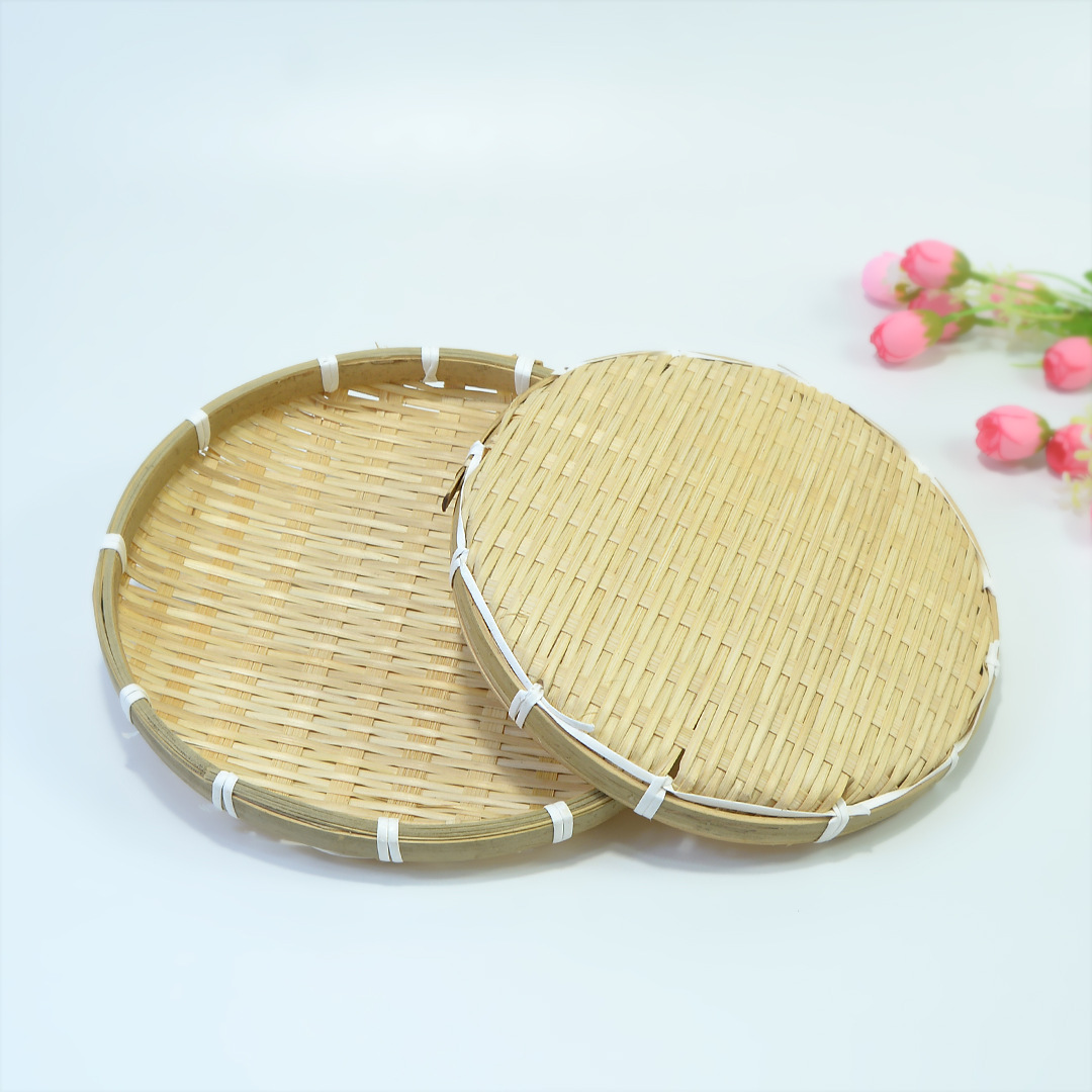 Bandeja de almacenamiento de bambú, recogedor redondo, canasta de secado de boca baja, tamiz de bambú, plato de bambú, canasta de comida, productos de bambú