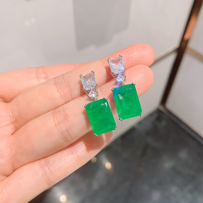 Women'S Gender Inlay Design Retro Square Copper Gold Plated Inlay Zircon Drop Earrings 1 Pair