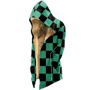 2023 Cross-border New Plaid Blade 3D Digital Printing Men's Long Zipper cotton-padded jacket to DIY Hair
