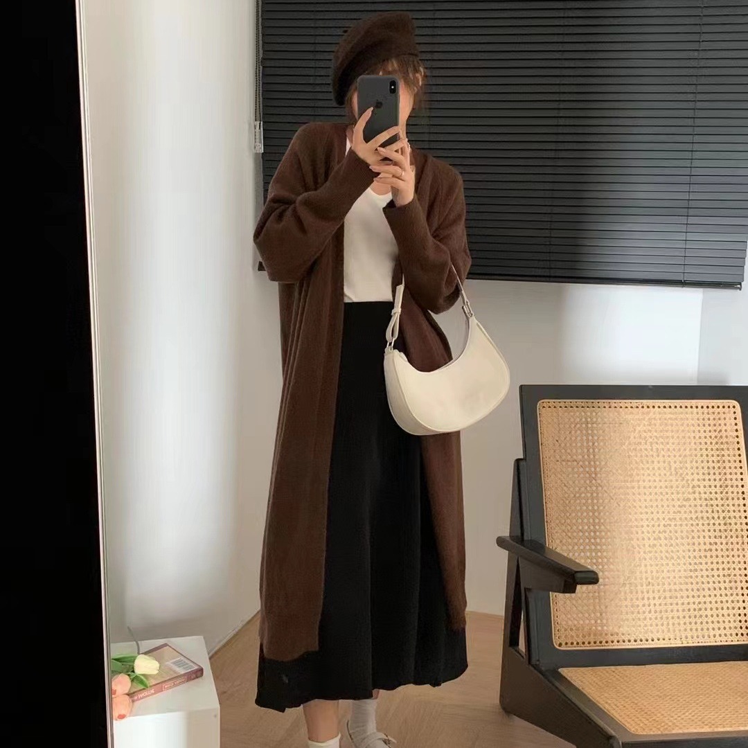 (2개) 가을 겨울 신상 여성복, 우아한 스웨터 가디건, 트렌디한 긴팔 코트, 심플한 클래식 롱 코트, 트렌디함