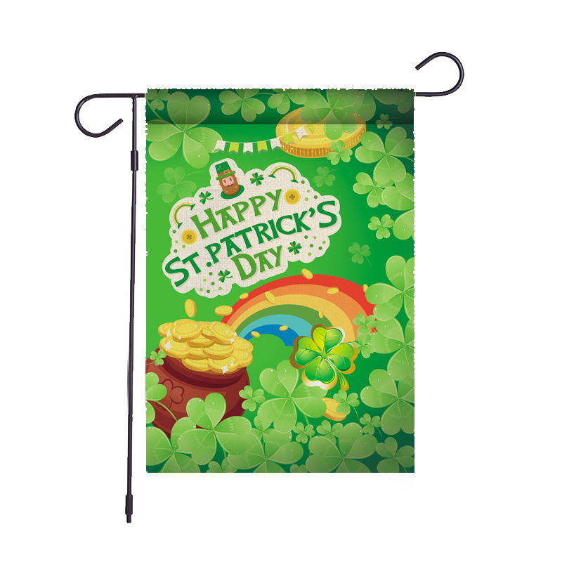 Trébol irlandés creativo de doble cara de impresión Bandera de jardín Bandera de vacaciones