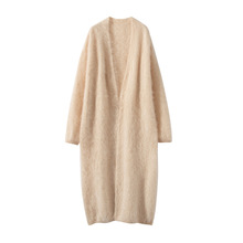 羊绒开衫女100纯山羊绒秋冬新款长款V领拉绒长袖时尚大衣外套