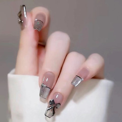 X033 fake nail patch removable wearable manicure nail plate black ice butterfly waterproof mid-length women's finished product