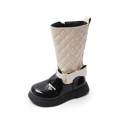 25 Autumn/Winter Princess Fashion Bow Flat Boots for Girls Children Martin Boots British Long Boots Colorful Children's Boots