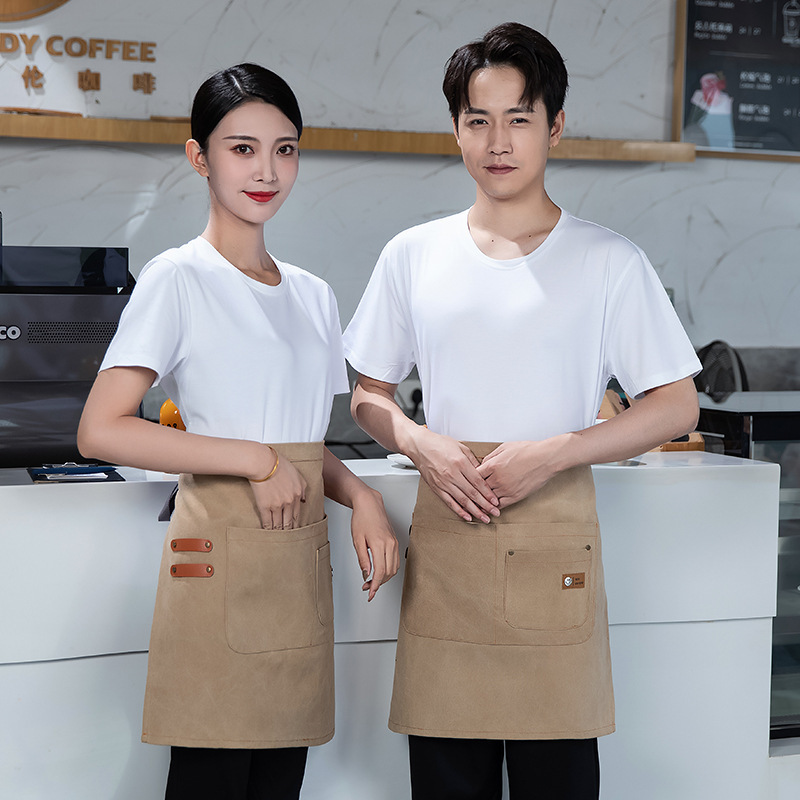 Comercio exterior barista medio delantal moda femenina restaurante cintura corta lona media ropa de trabajo delantal masculino al por mayor