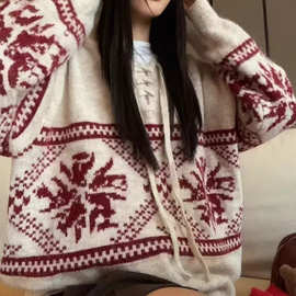 现货韩国东大门ins网红新高级感慵懒风圣诞风加厚连帽针织衫上衣