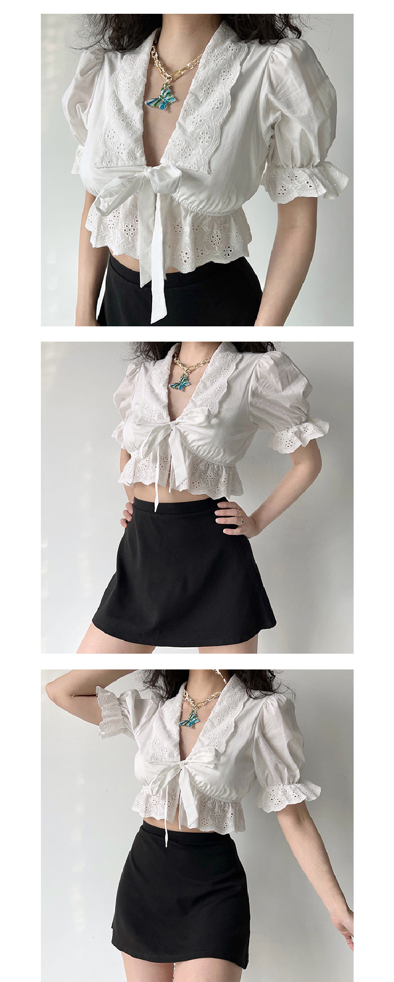 V-neck lantern sleeve blouse