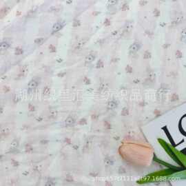 纯棉双层皱布纱布数码直喷印花碎花兔爬服家居服睡衣毛毯箱包童装