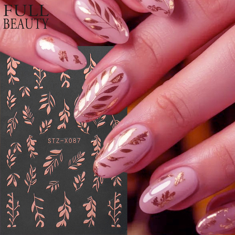 Cross-Border New Nail Art Stickers Autumn Season Maillard Color Bronze Gold Bronzing Leaves Leaf Adhesive Nail Stickers Cross-Border New Nail Art Stickers Autumn Season Maillard Color Bronze Gold Bronzing Leaves Leaf Adhesive Nail Stickers