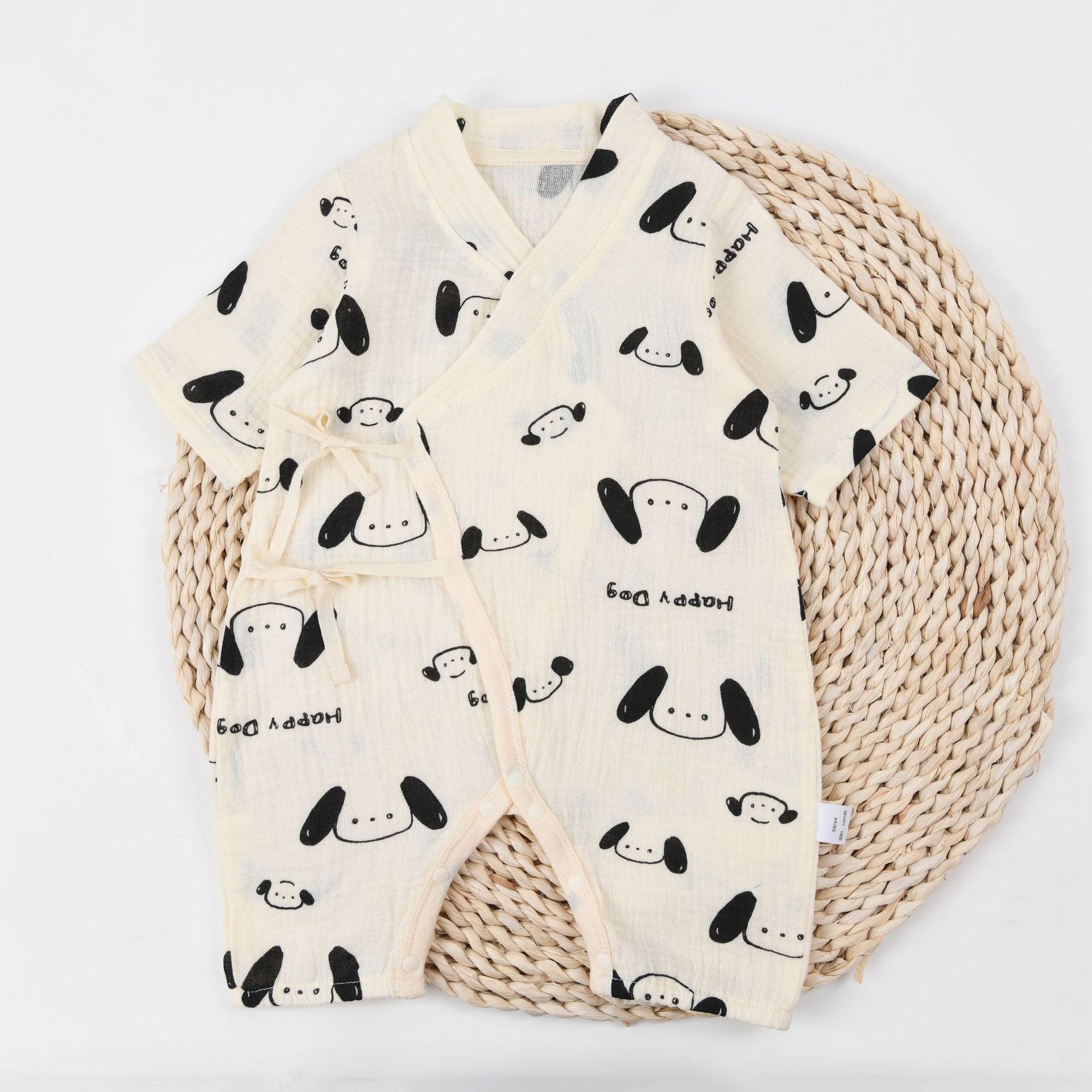 Baby Class Una gasa de algodón mono de bebé de manga larga con cordones Heshang ropa Four Seasons Home mameluco