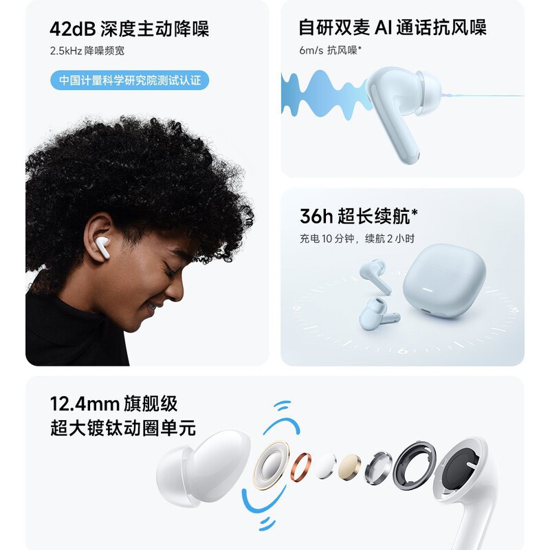 Redmi Buds 6 Youth Edition Bluetooth ヘッドセット、完全ワイヤレス Bluetooth ヘッドセット、インイヤー、快適な装着感、ノイズリダクションイヤホン|undefined