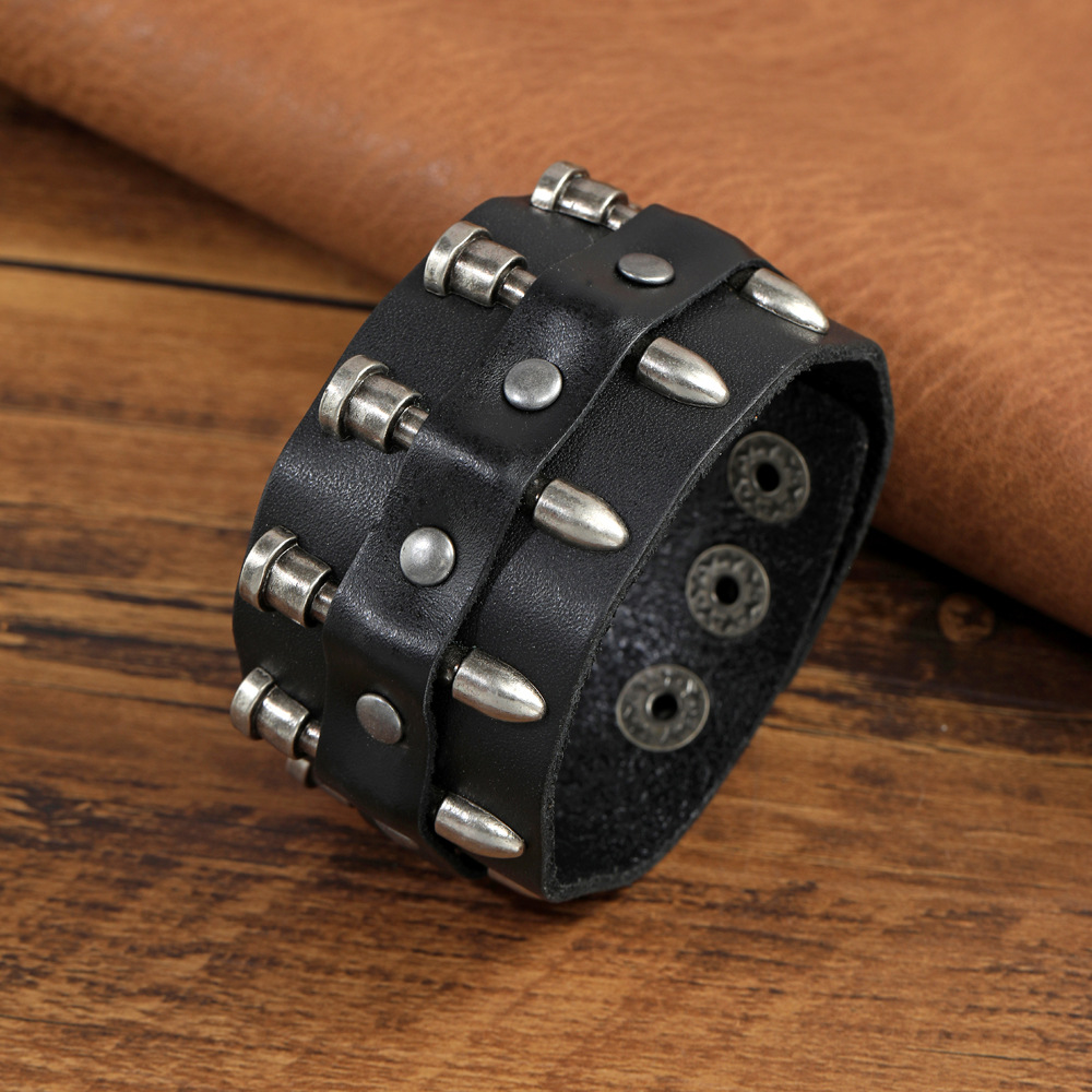 Cross-border men's bracelet jewelry foreign trade European and American punk jewelry brown black bullet retro men's bracelet