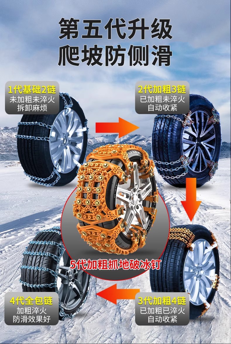Tire Anti-Slip Chains for Cars and Suvs, Universal Type, Won'T Damage Tires, New Snow-Weather Rubber Straps for Getting Out of Trouble