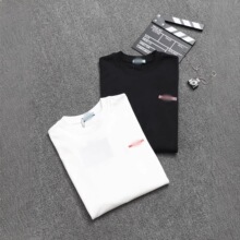 跨境高品质P普拉家新款夏季纯棉短袖经典三角标系列宽松男女情侣t