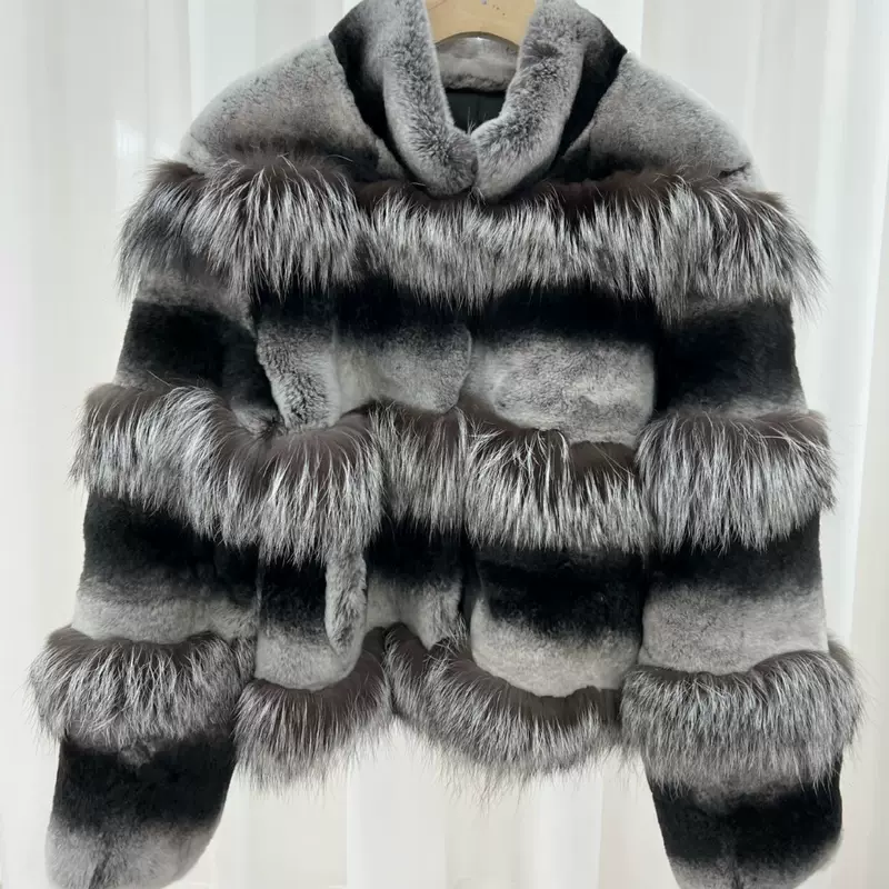 Хайнаньская меховая осень-зима новинка контрастный воротник stood light luxury Totoro лиса норка зайчик мех лоскутный лиса серебристый мех куртка