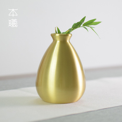 创意纯铜小花瓶新中式复古迷你花器禅意茶道桌面摆件插花干花水培