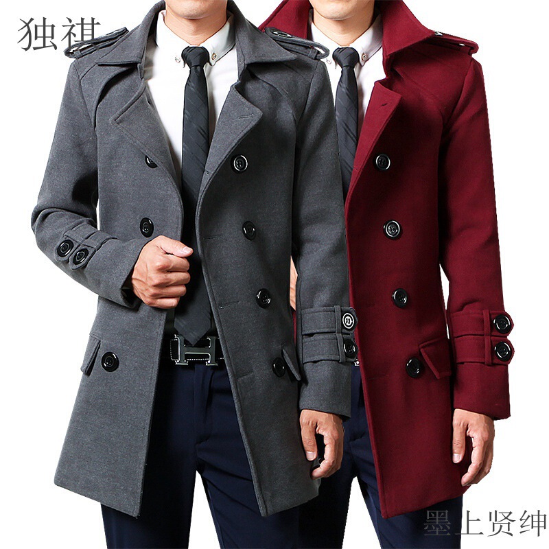 Woolen Coat Men's Mid-length Autumn and Winter 2023 New Arrival Coat fleece-lined Thickened Men's Wool Coat Trendy