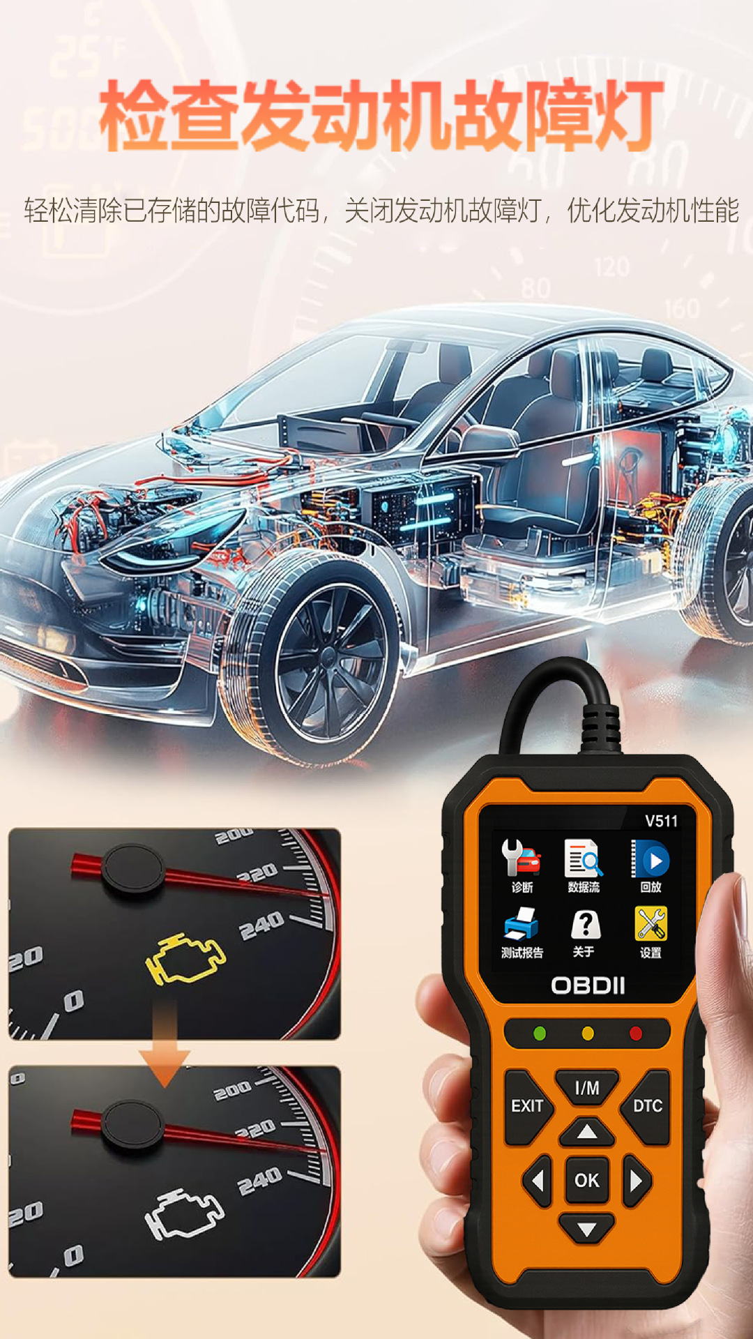 Obd Car Engine Fault Code Detector V511 Car Diagnostic Instrument Fault Code Clearing Voltage Tester