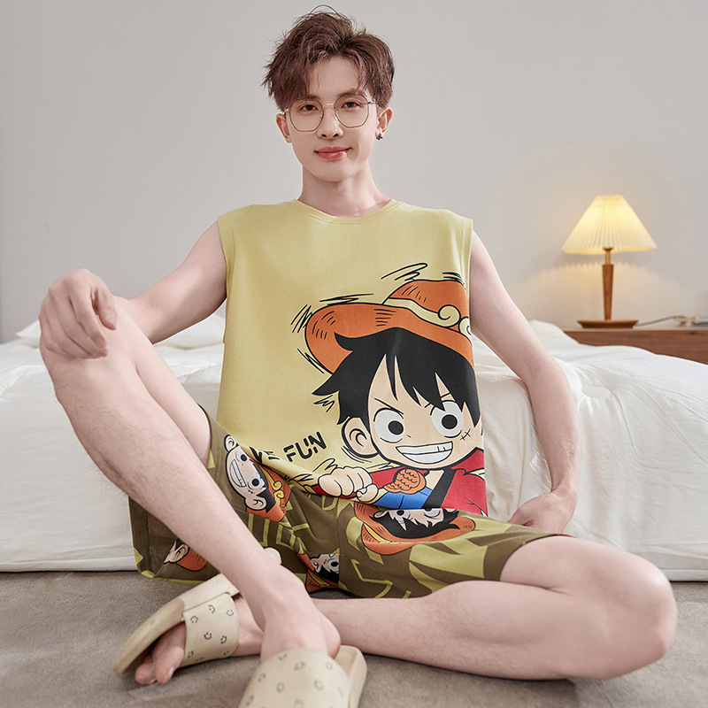 조끼 잠옷 남성 여름 민소매 반바지 순수 코튼 청소년 학생 가정 의류 남성 여름 대형 정장