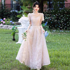 毕业法式晚礼服女2026新款轻奢小众网纱订婚连衣裙长款晨袍晚礼服