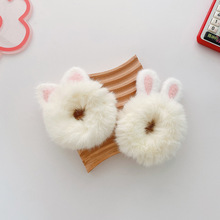 新款秋冬毛絨可愛白色立體兔耳朵兒童丸子頭發圈百搭毛毛卡通發繩