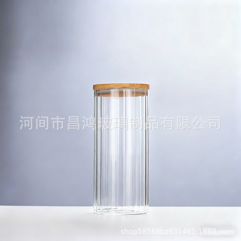 Latas de vidrio rayadas selladas latas selladas de madera de acacia de gran calibre latas selladas de alta borosilicato a prueba de humedad latas de almacenamiento de granos de café de té image 17