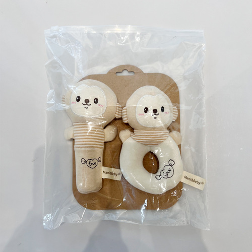 mamibeby organic cotton baby toys round hand crank set baby soothing rattle cute animal bb