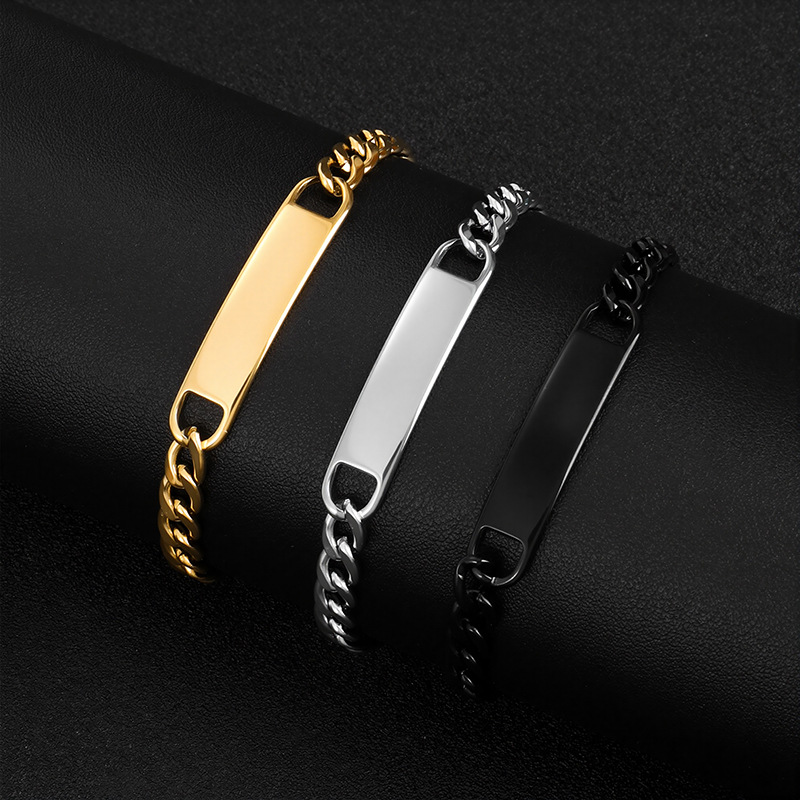 跨境包邮不锈钢男士手链韩版精致弯牌手链潮流饰品货源可刻字DIY